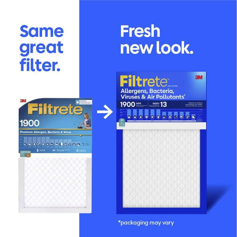 Filtrete 1900 packaging with barcode for easy app reminders.