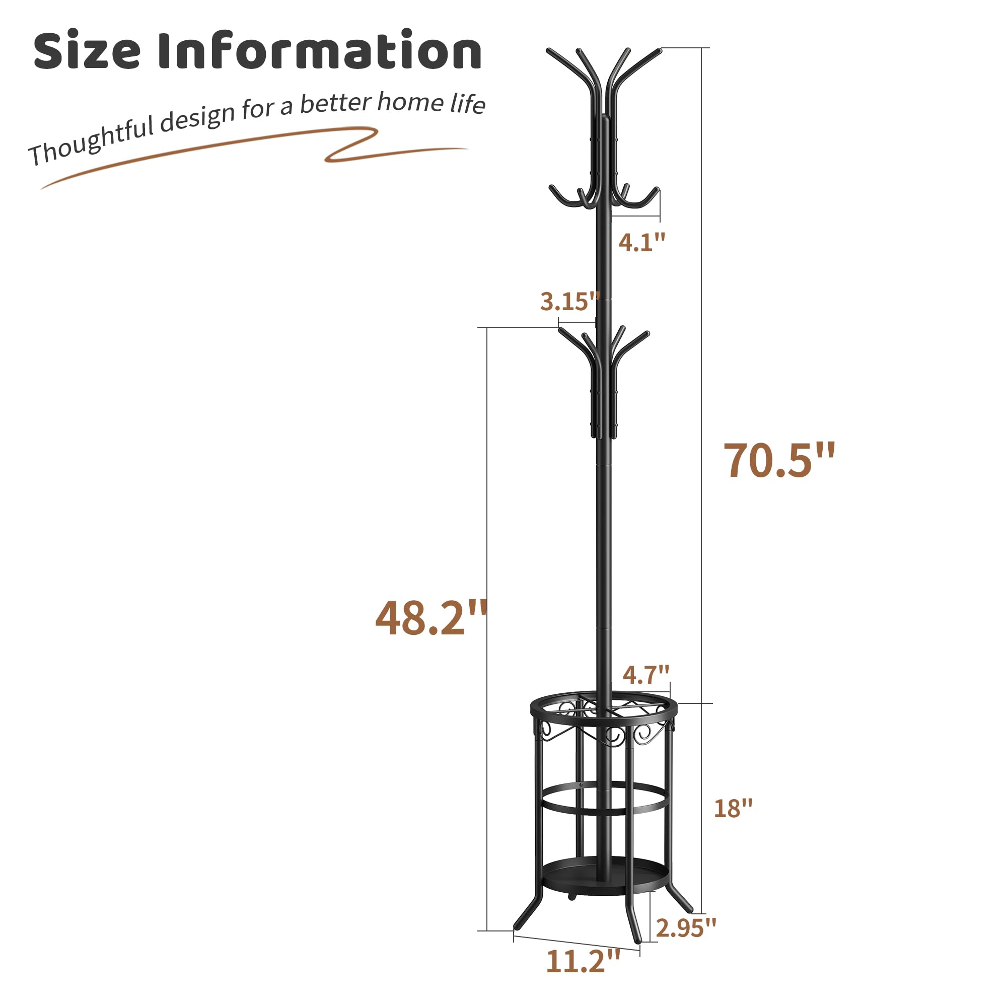 Versatile rack holds coats, hats, bags, and umbrellas.