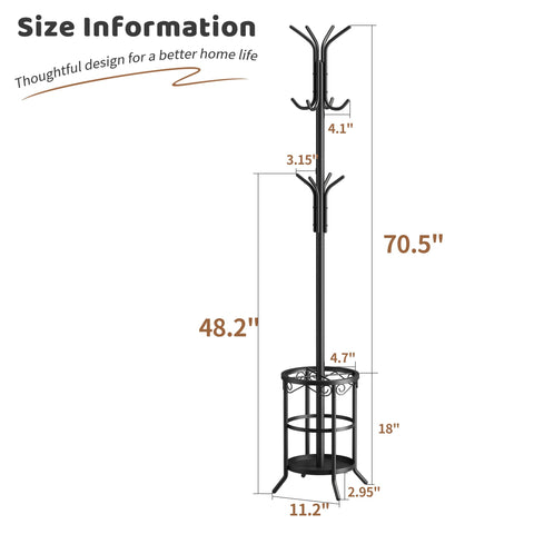 Versatile rack holds coats, hats, bags, and umbrellas.