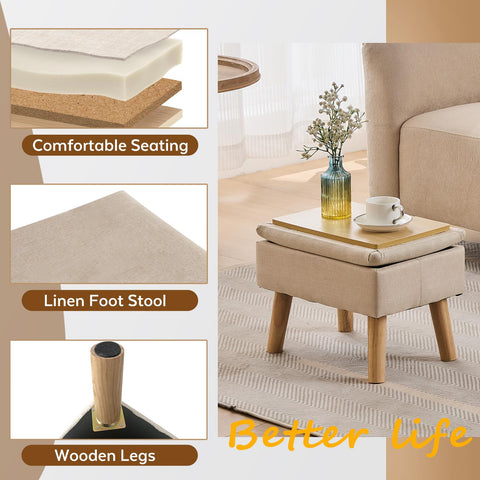 FIMIVIBI ottoman lid reveals hidden storage for small items