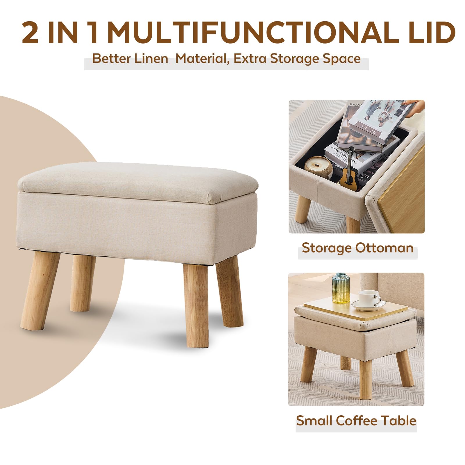 FIMIVIBI ottoman used as a small side table in a living room