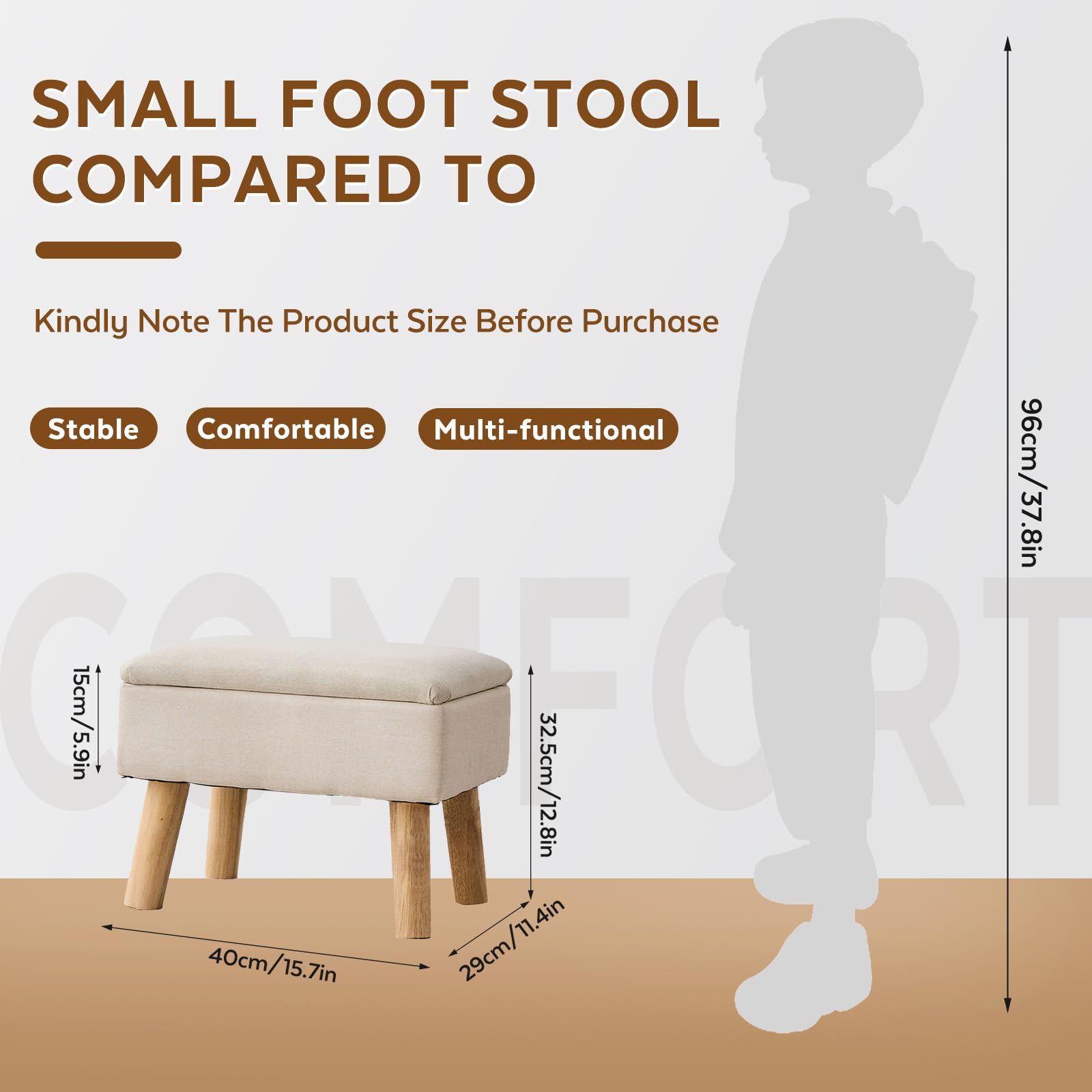 FIMIVIBI ottoman shows wood legs for durable support