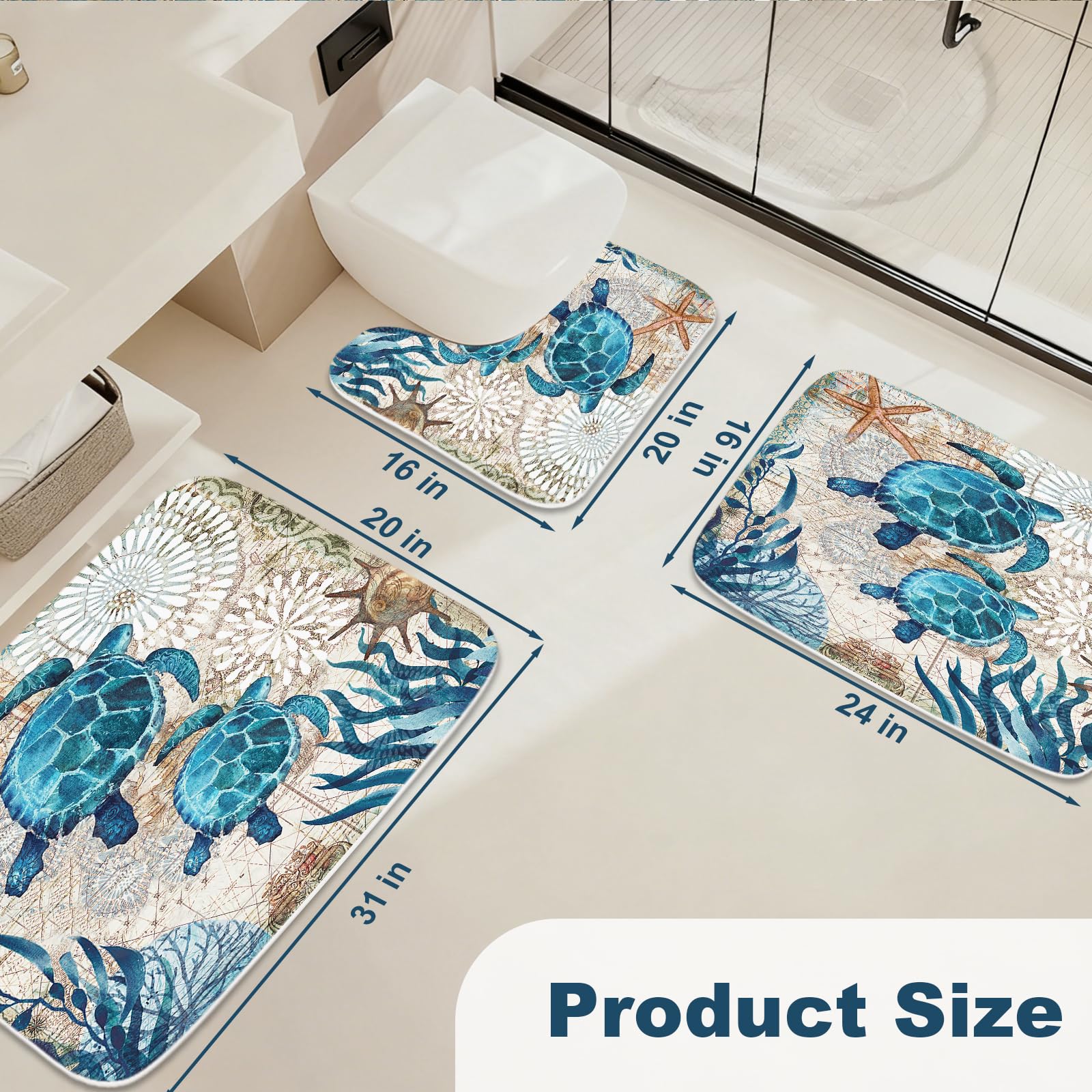 Final Friday nautical sea turtles blue ocean bath mat 24x16 inches dries quickly after use.