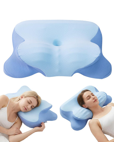 Finbuco cervical neck pillow bow-shaped area supports side sleeping for better neck comfort.