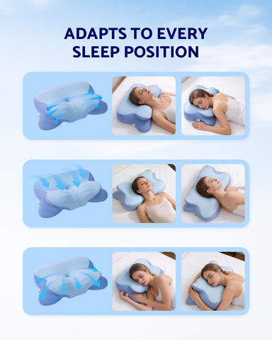 Finbuco neck pillow supports multiple sleep positions with ergonomic design.