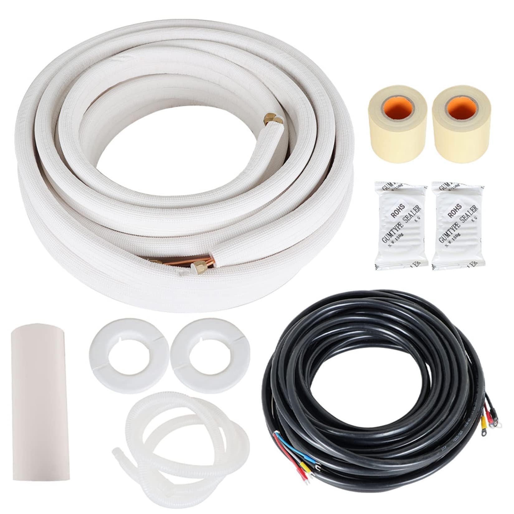 Findmall 50ft red copper A/C tubing extension, ready for mini split installation.