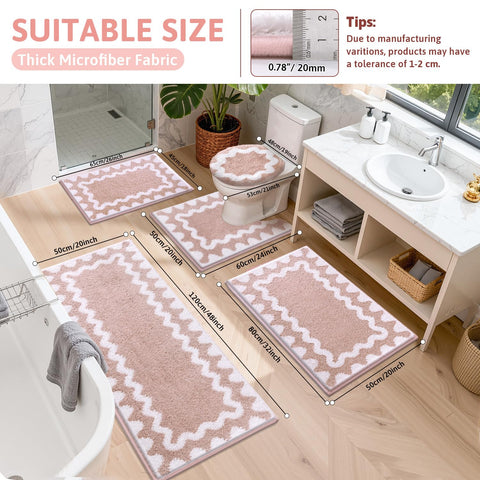 Findosom pink-white large mat 20x32 complements tub and sink.