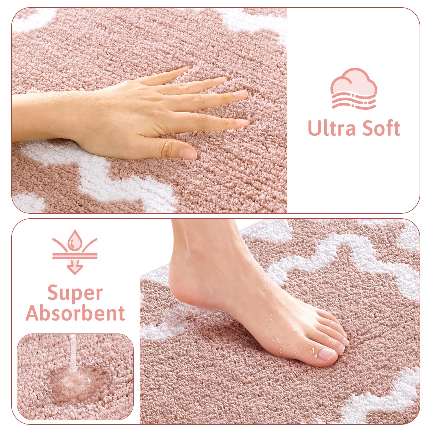 Findosom toilet lid cover in pink-white adds finished look.