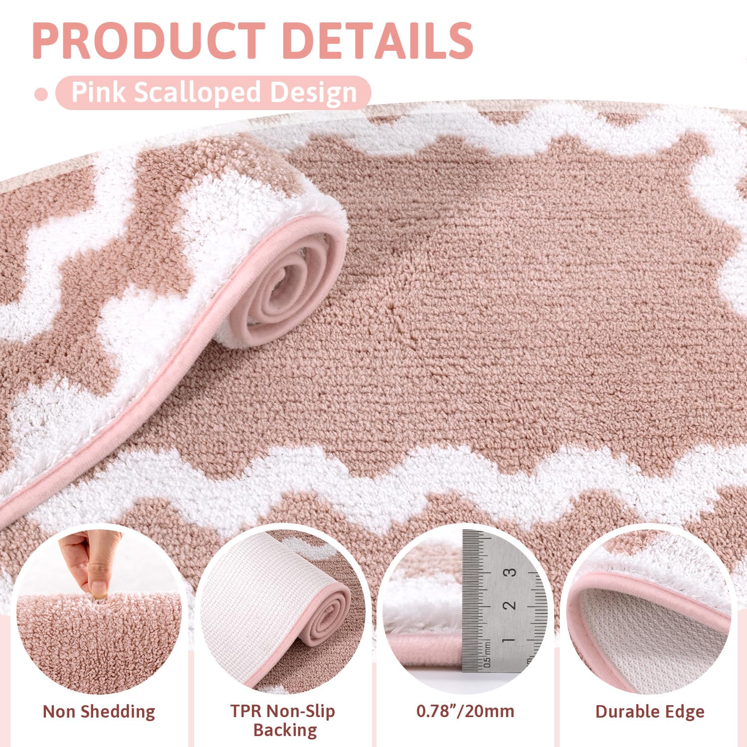 Findosom U-shaped toilet mat in pink-white fits standard toilets.
