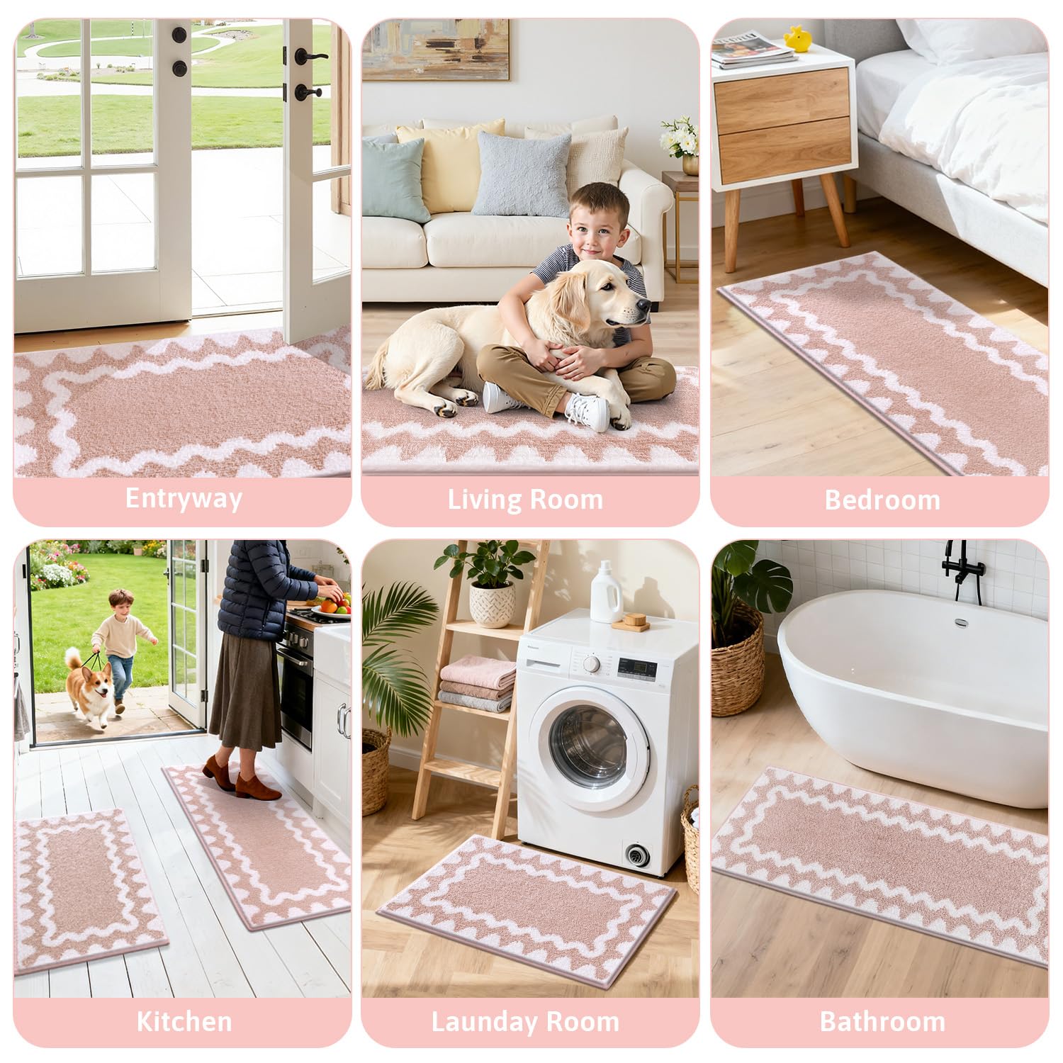 Findosom wave-pattern rug set suits bathrooms, entryways, and more.