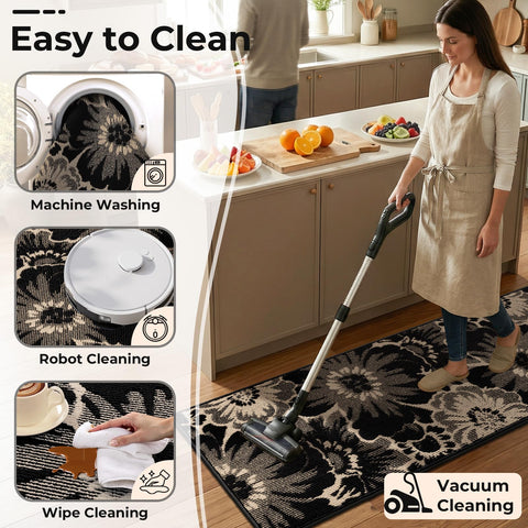 Findosom low-pile rug glides under doors without snagging.