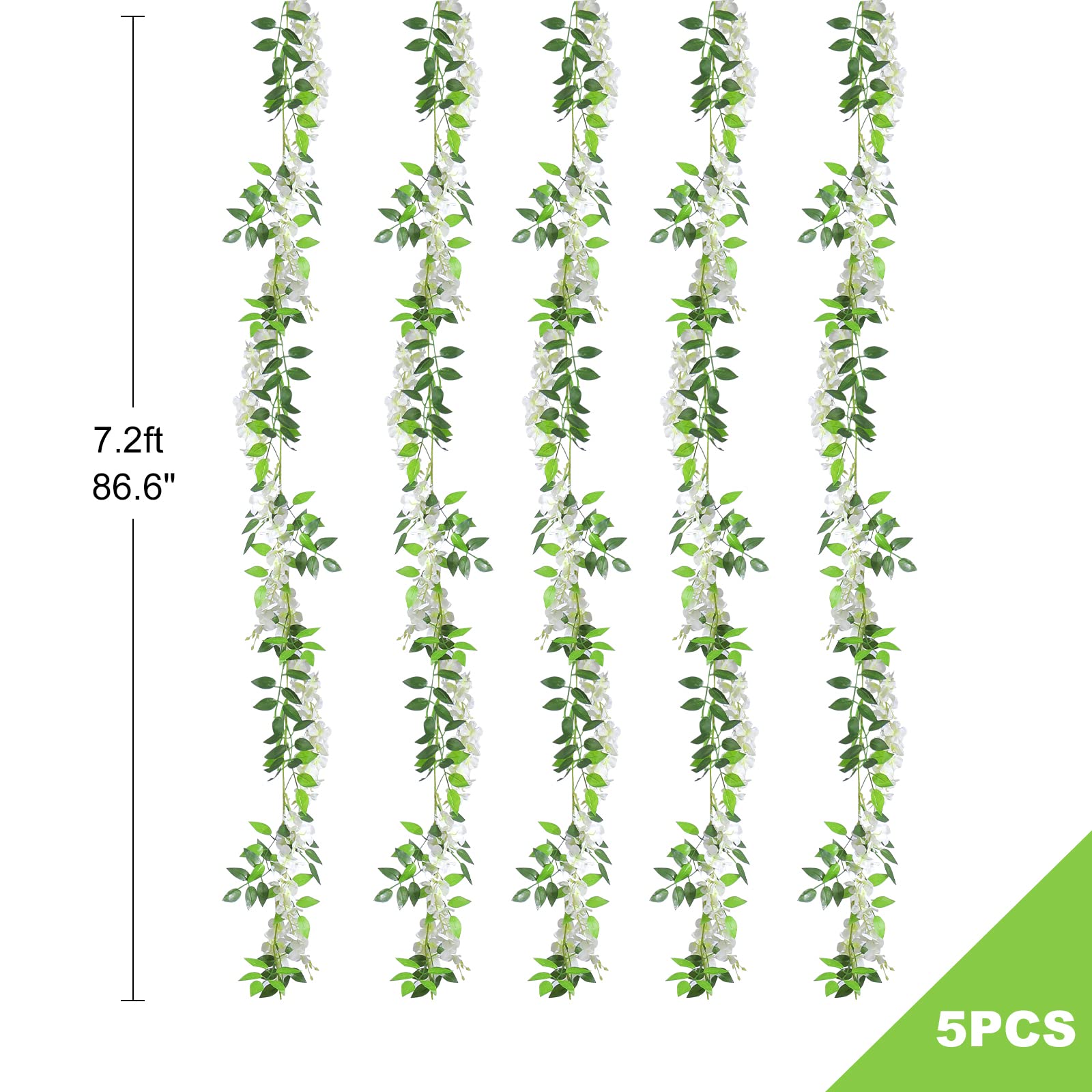 Findosom Wisteria garland measures 7.2 ft with 10 stems per strand.