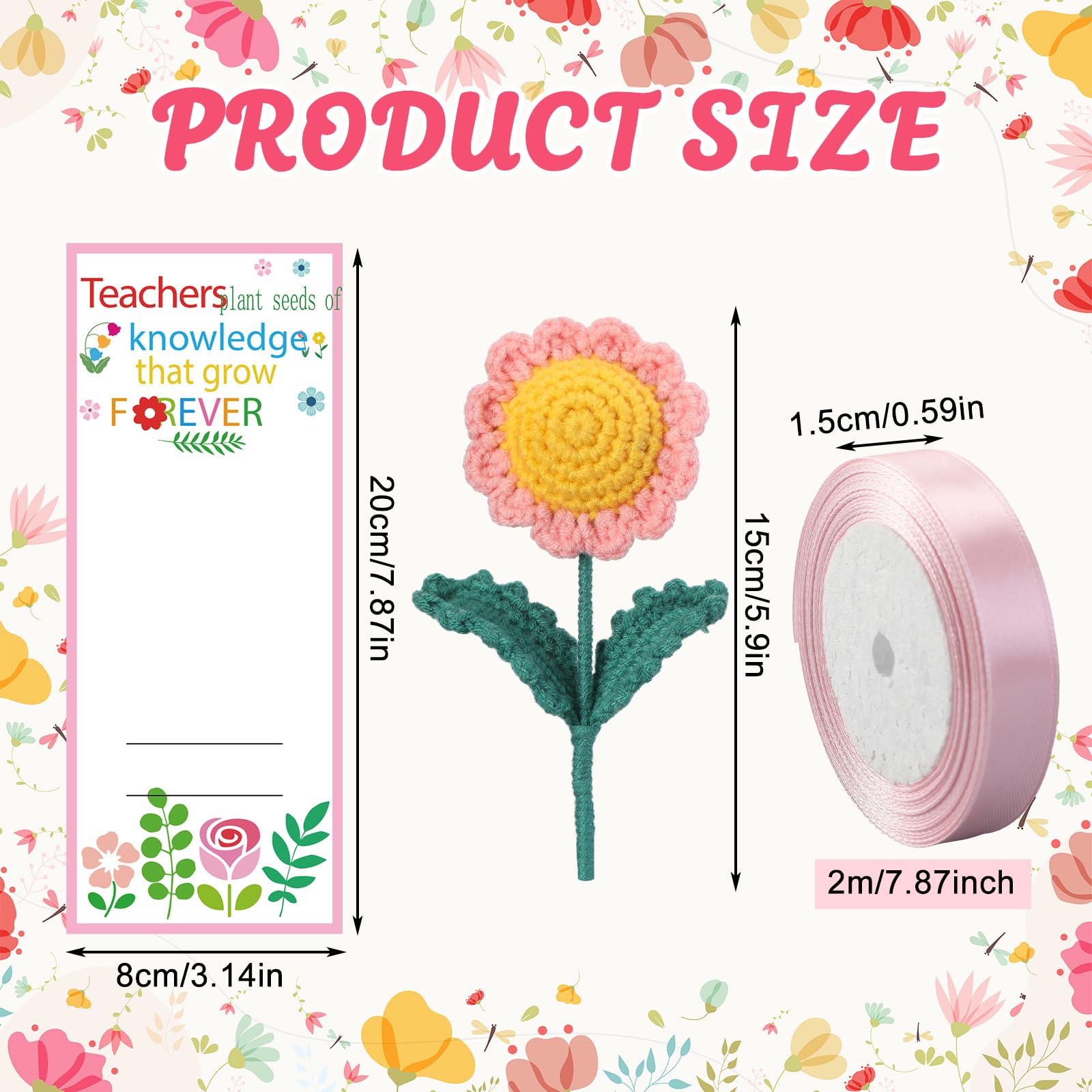 FineCheer personalized cards accompanying crochet flowers for educators