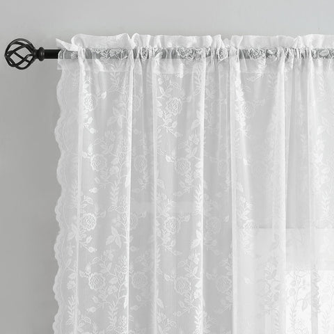 FINECITY lace curtain panels with rod-pocket design for easy hanging