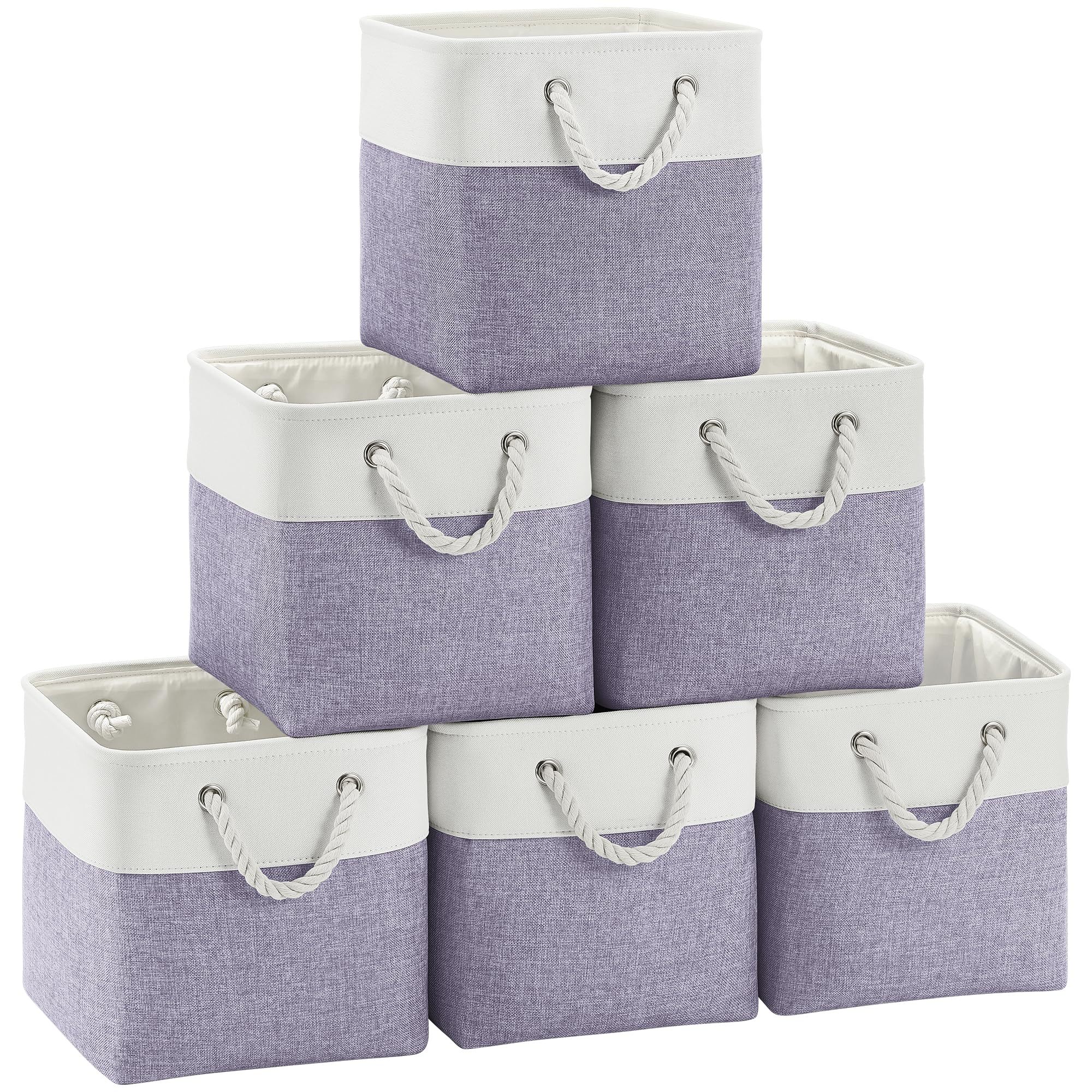 FinishingBo cube bin in white and purple for tidy closets and shelves.