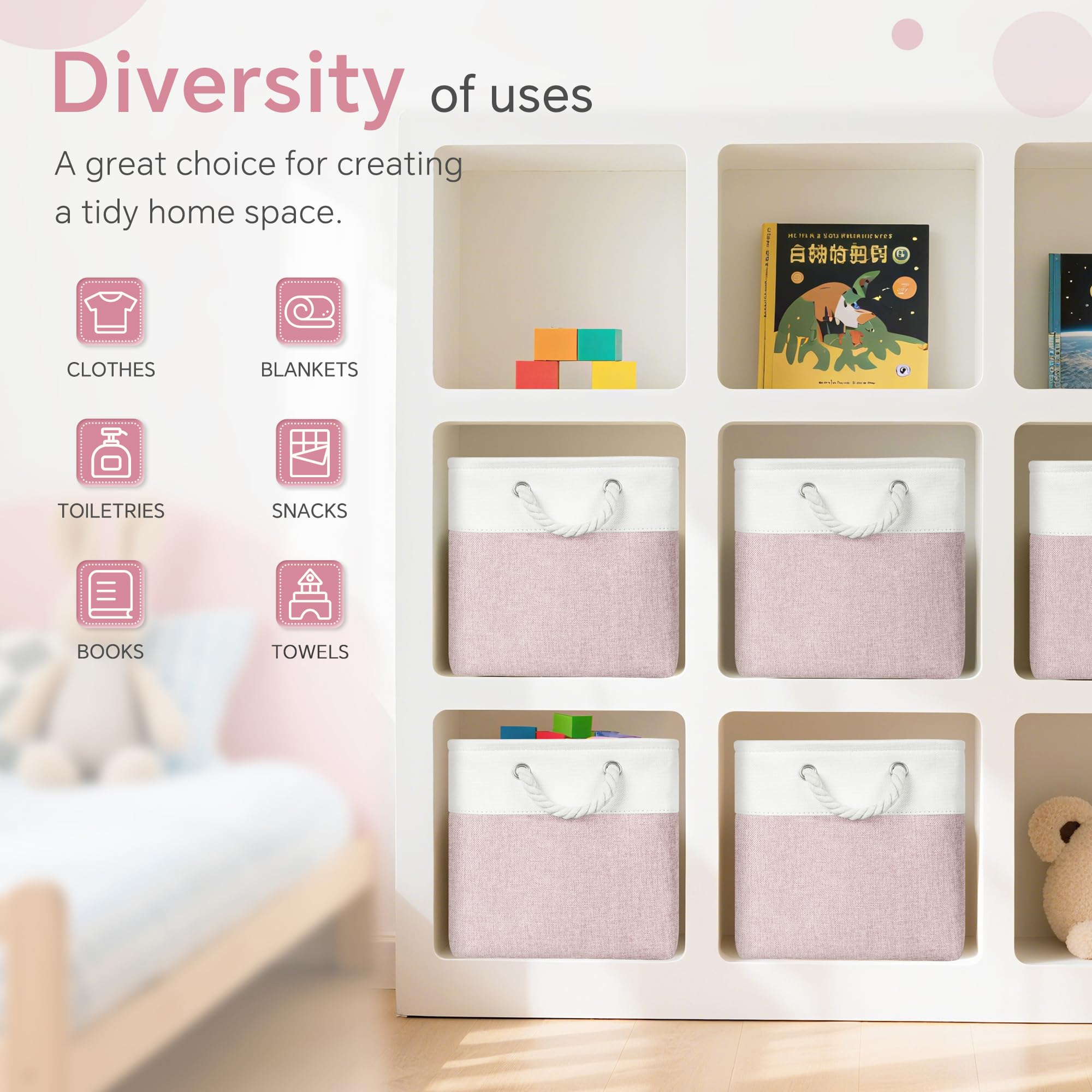 FinishingBo versatile cube bins for clothes, towels, or magazines