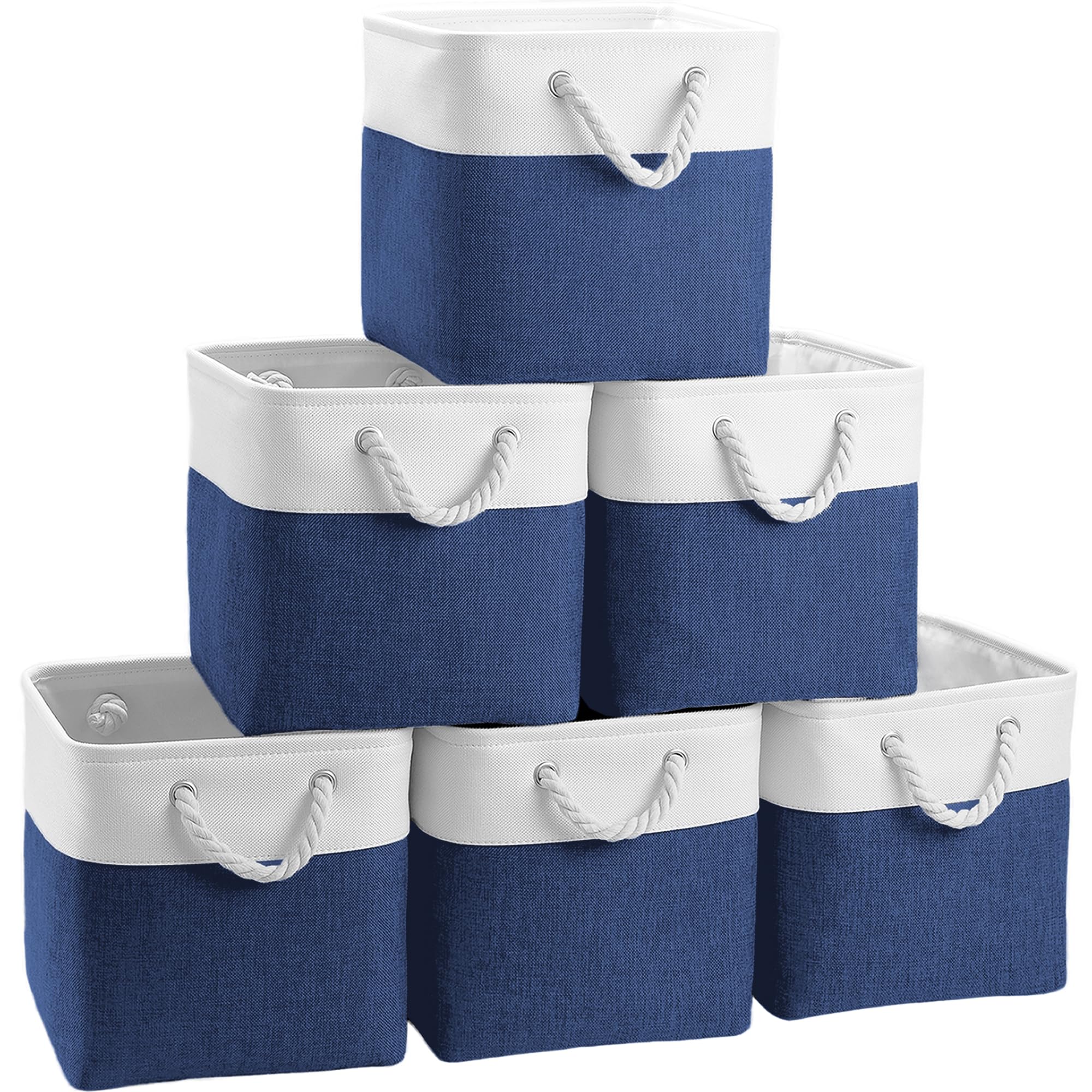 FinishingBo cube storage basket in white-navy front view for organized spaces