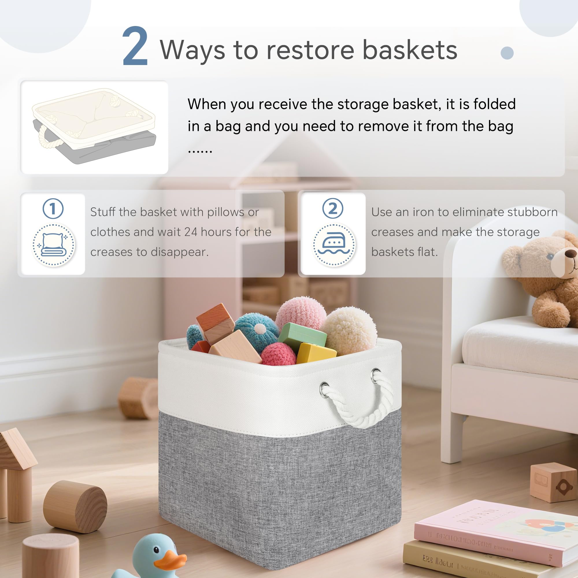 FinishingBo fabric cubes holding clothes, towels, and accessories