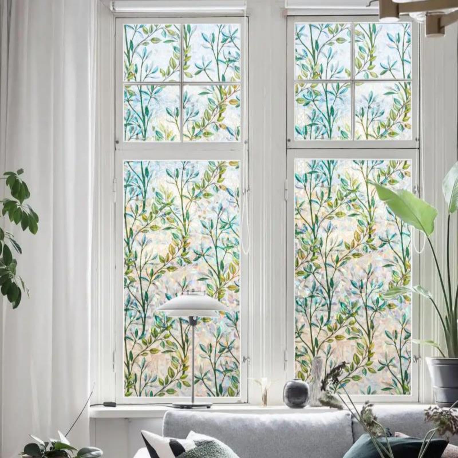 Finnez window film provides daytime privacy while letting soft light filter through.
