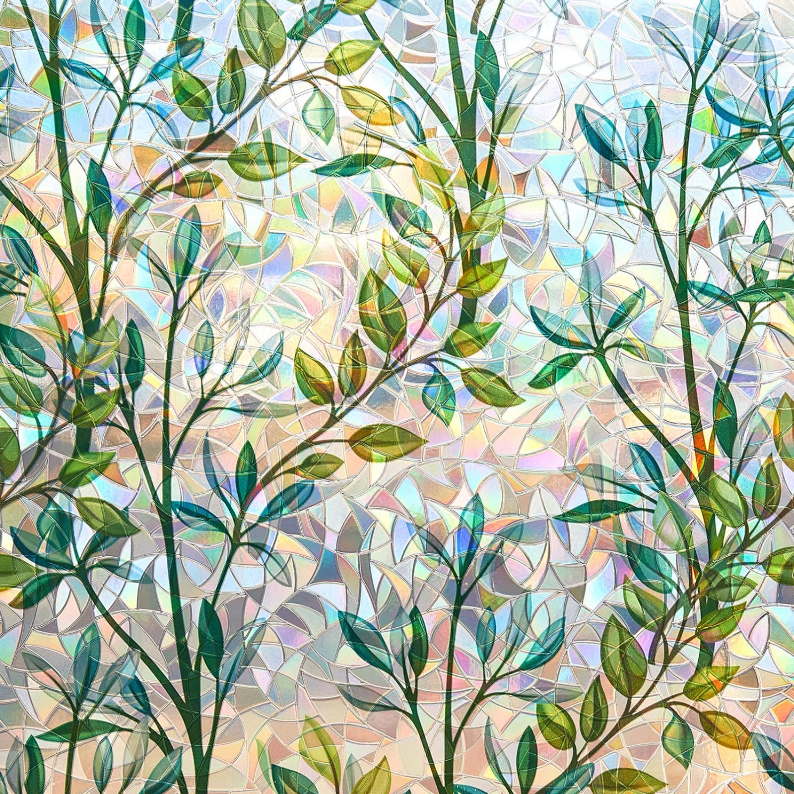 Finnez window film reveals a rainbow leaf effect, adding privacy and color to bright spaces.