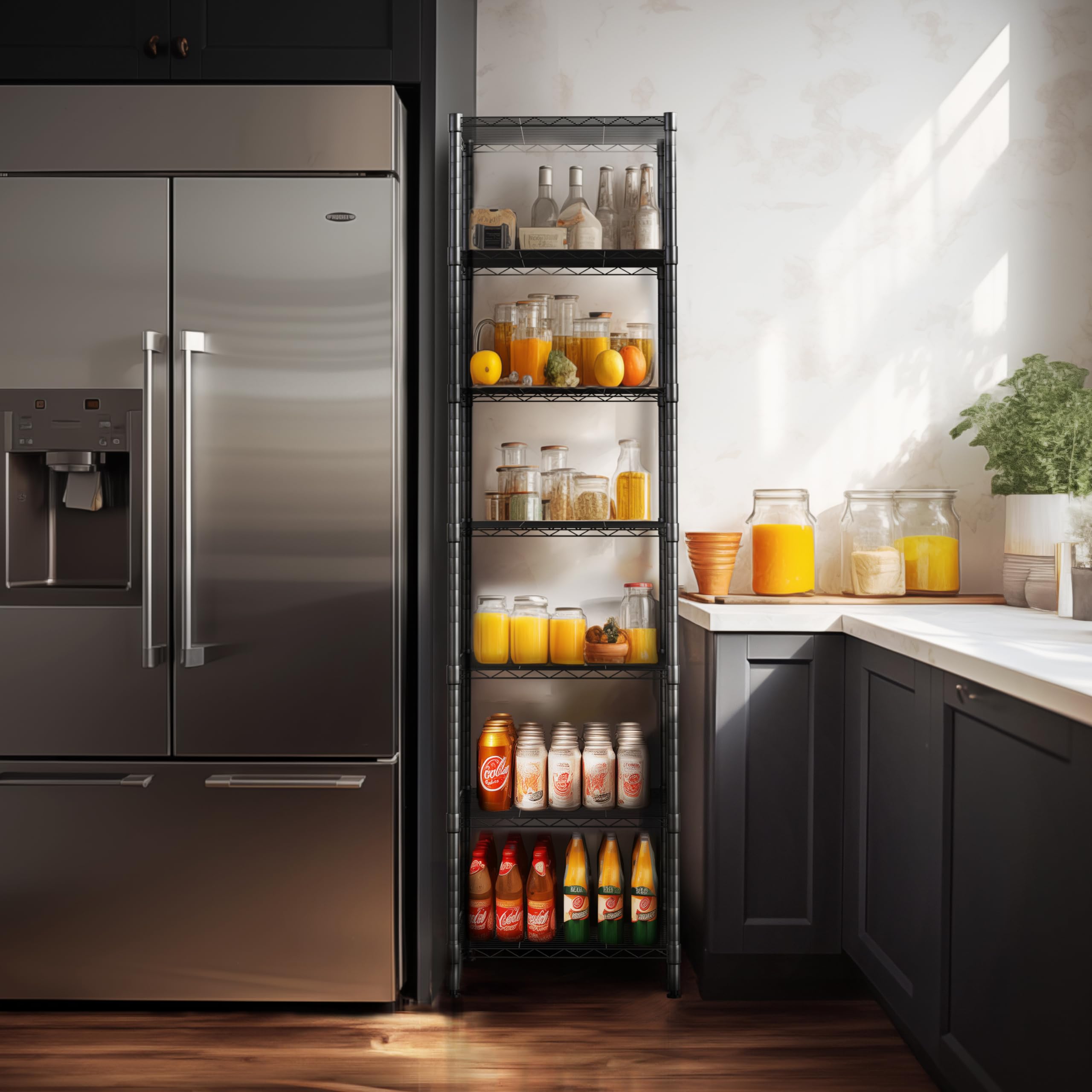 Finnhomy 18x18x72-inch shelving dimensions fit into tight corners