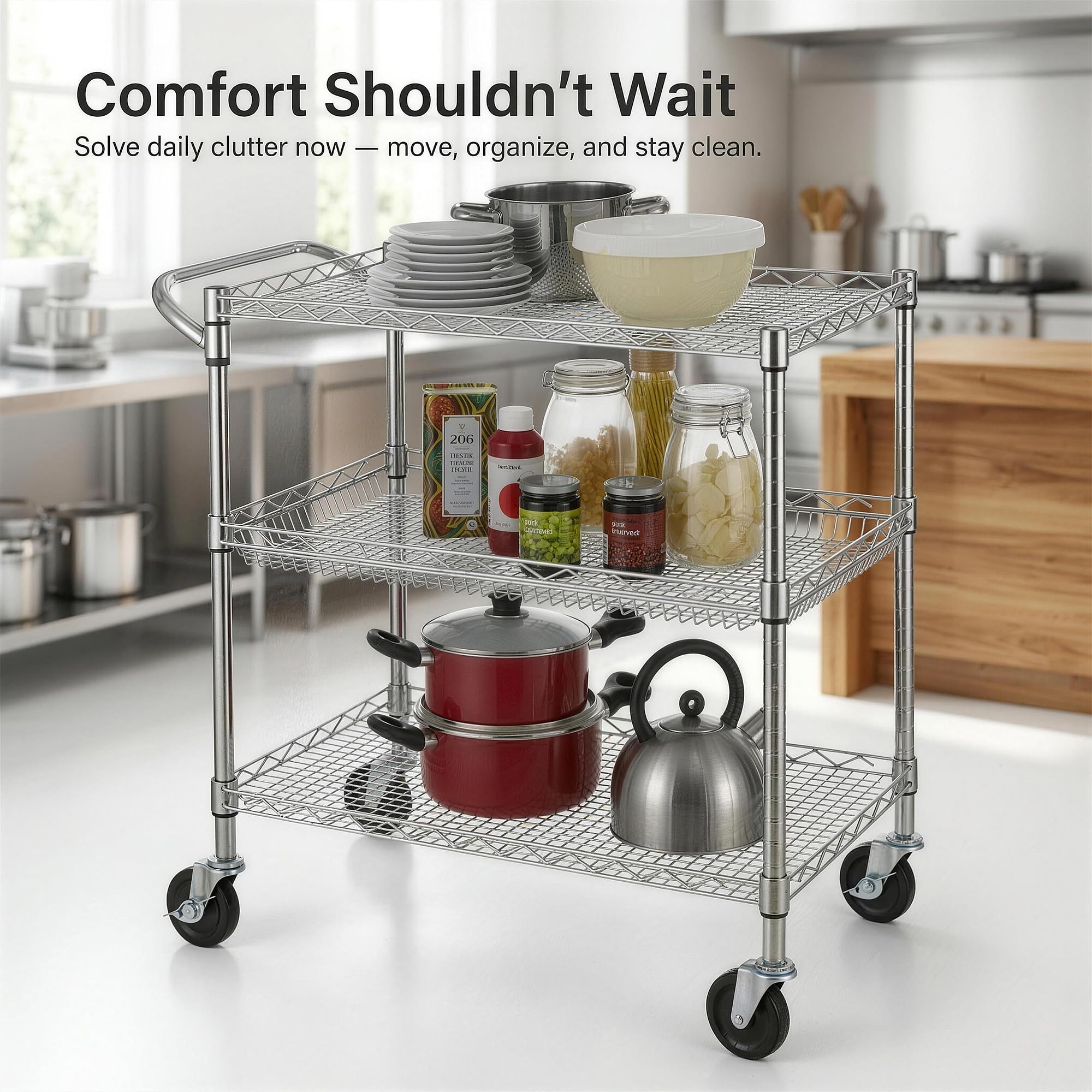Finnhomy 3-tier cart dimensions 30x18x32 inches fit in tight spaces.