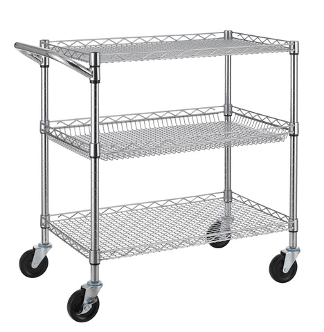 Finnhomy 3-tier cart front view shows sturdy chrome shelves for heavy loads.