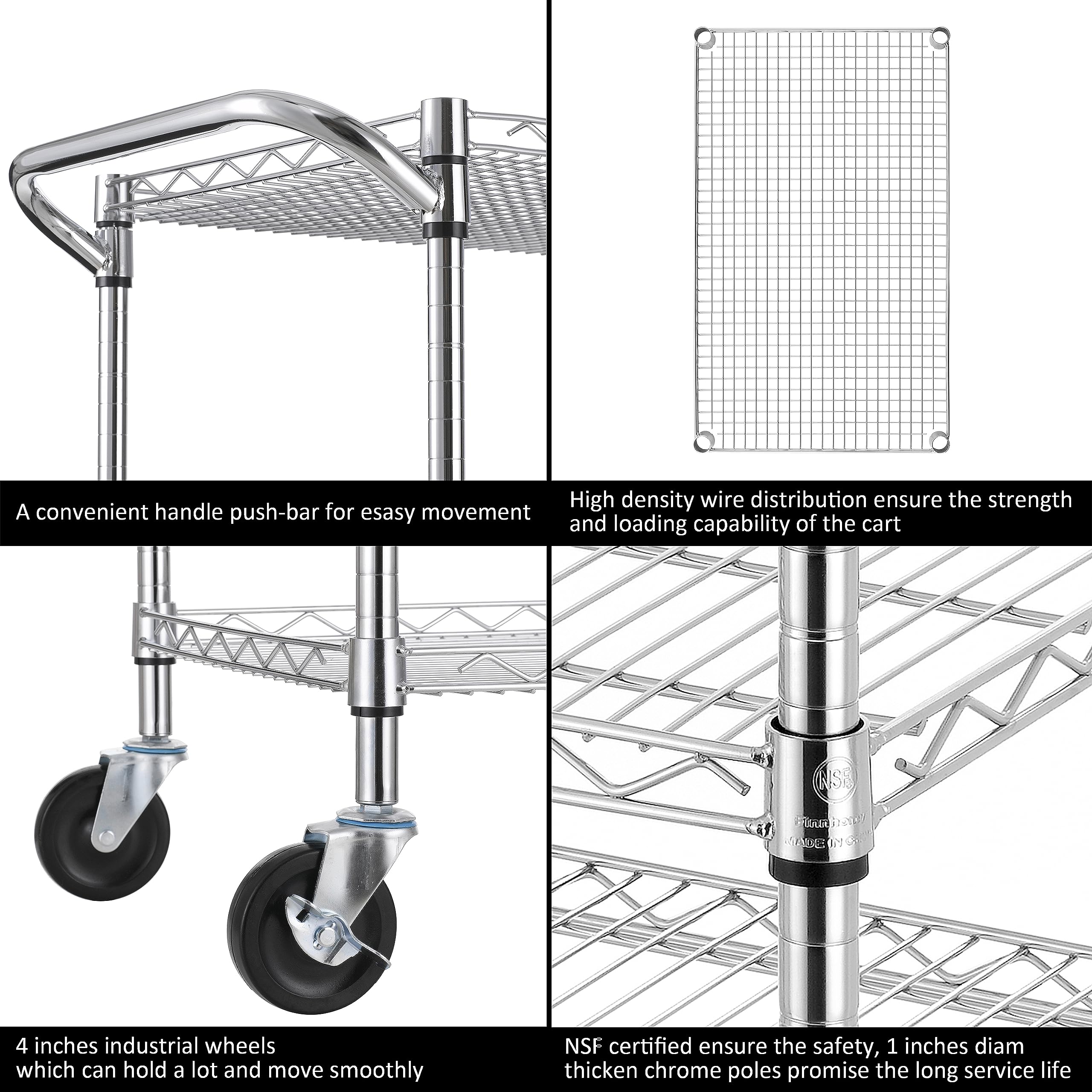 Finnhomy 3-tier cart ventilated shelves prevent moisture buildup.