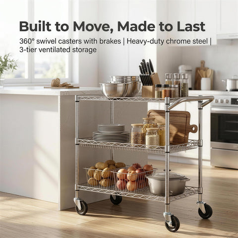 Finnhomy 3-tier cart wheels enable easy rolling mobility for busy spaces.
