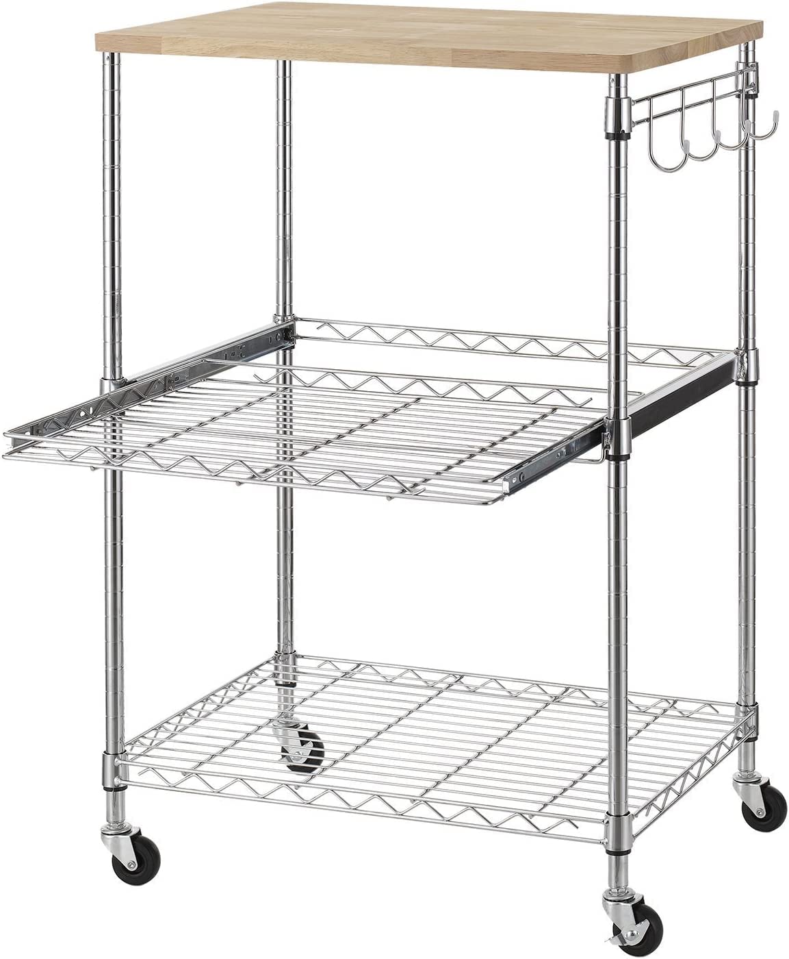 Finnhomy 3-Tier Rolling Kitchen Cart with oak top for versatile storage and mobility.