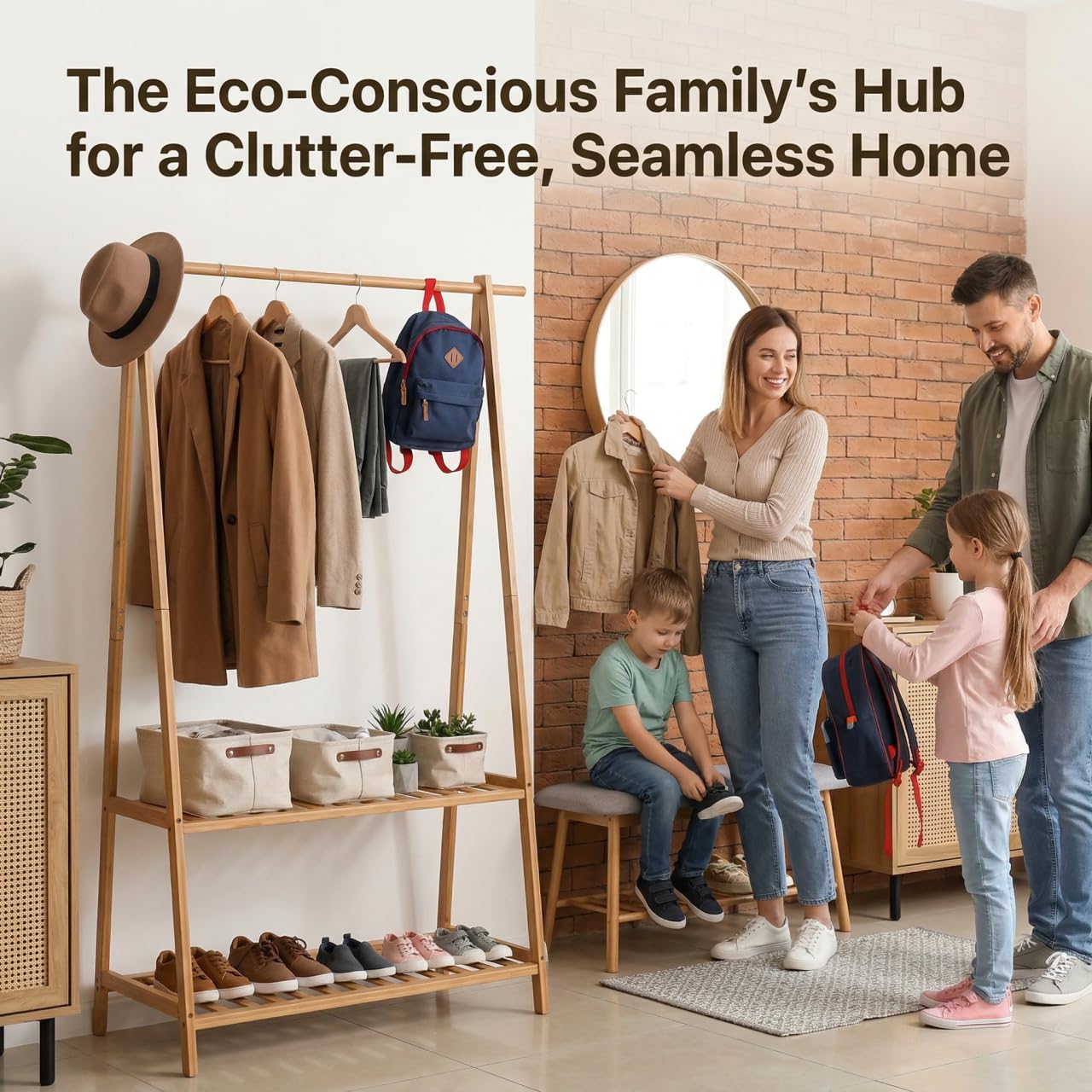 Finnhomy Bamboo Clothes Rack two-tier storage for organized garments.