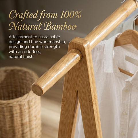 Finnhomy Bamboo Clothes Rack in entryway showing easy setup.