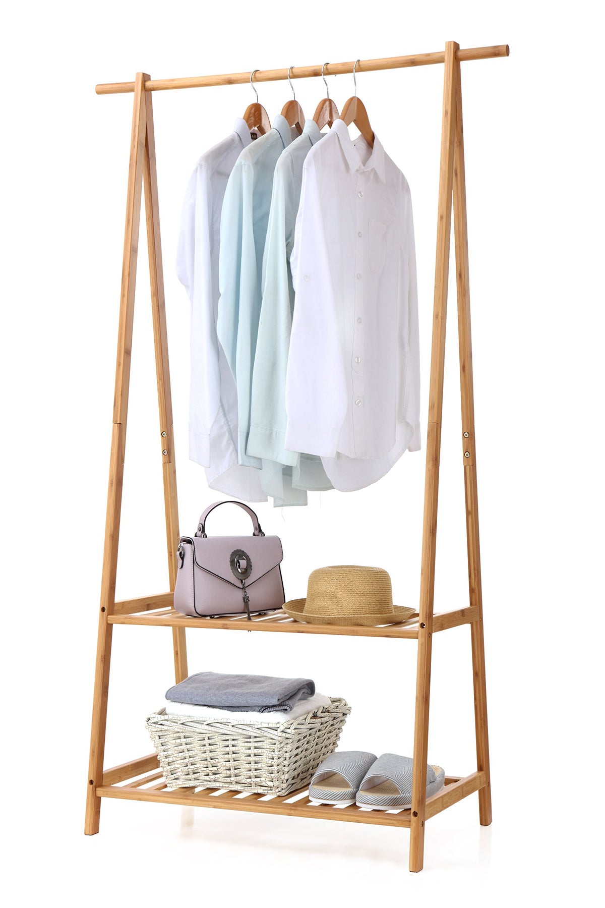 Finnhomy Bamboo Clothes Rack with a sturdy frame ready for daily use.