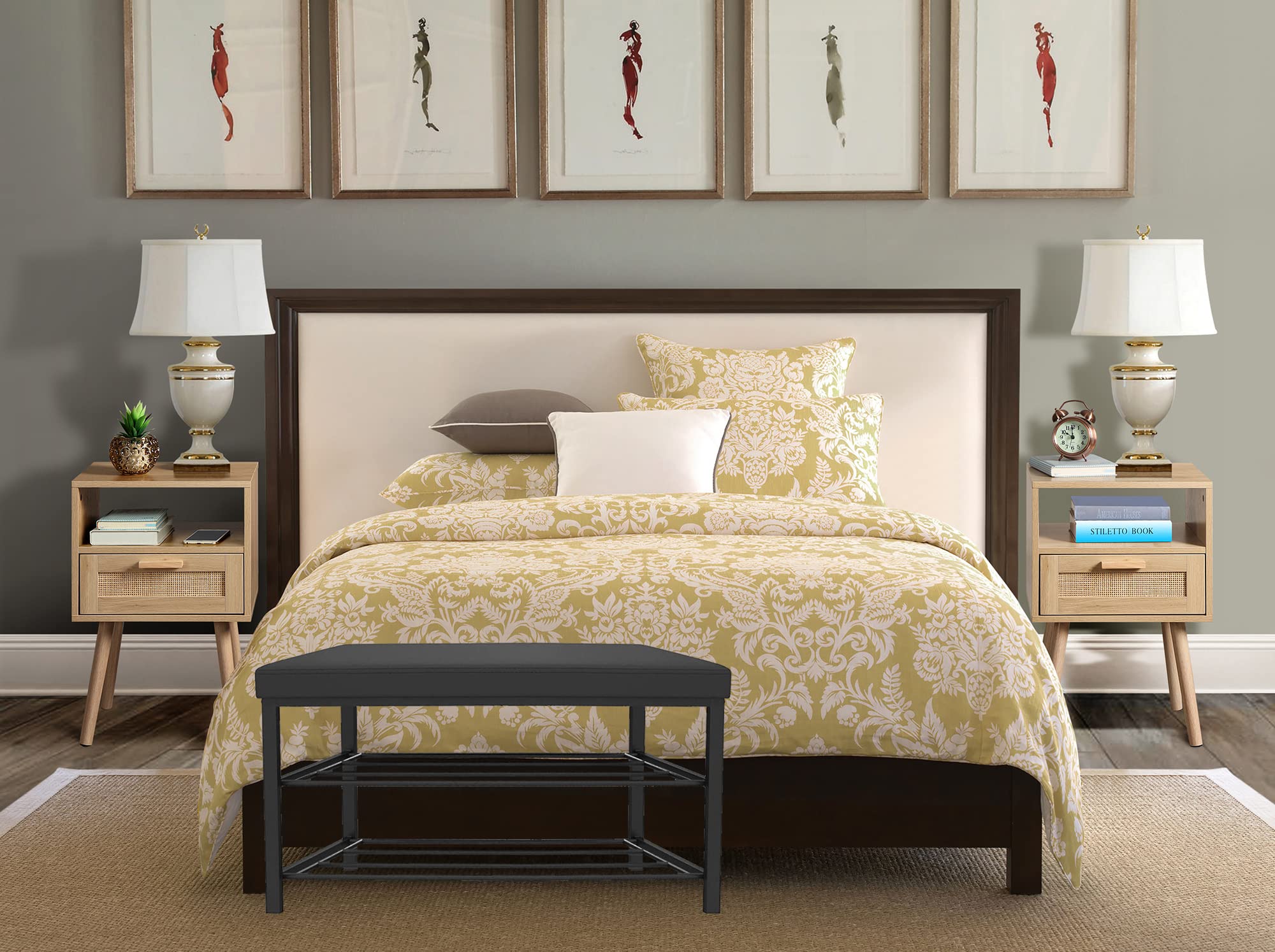 Finnhomy bed-end bench with faux leather top offers versatile seating.