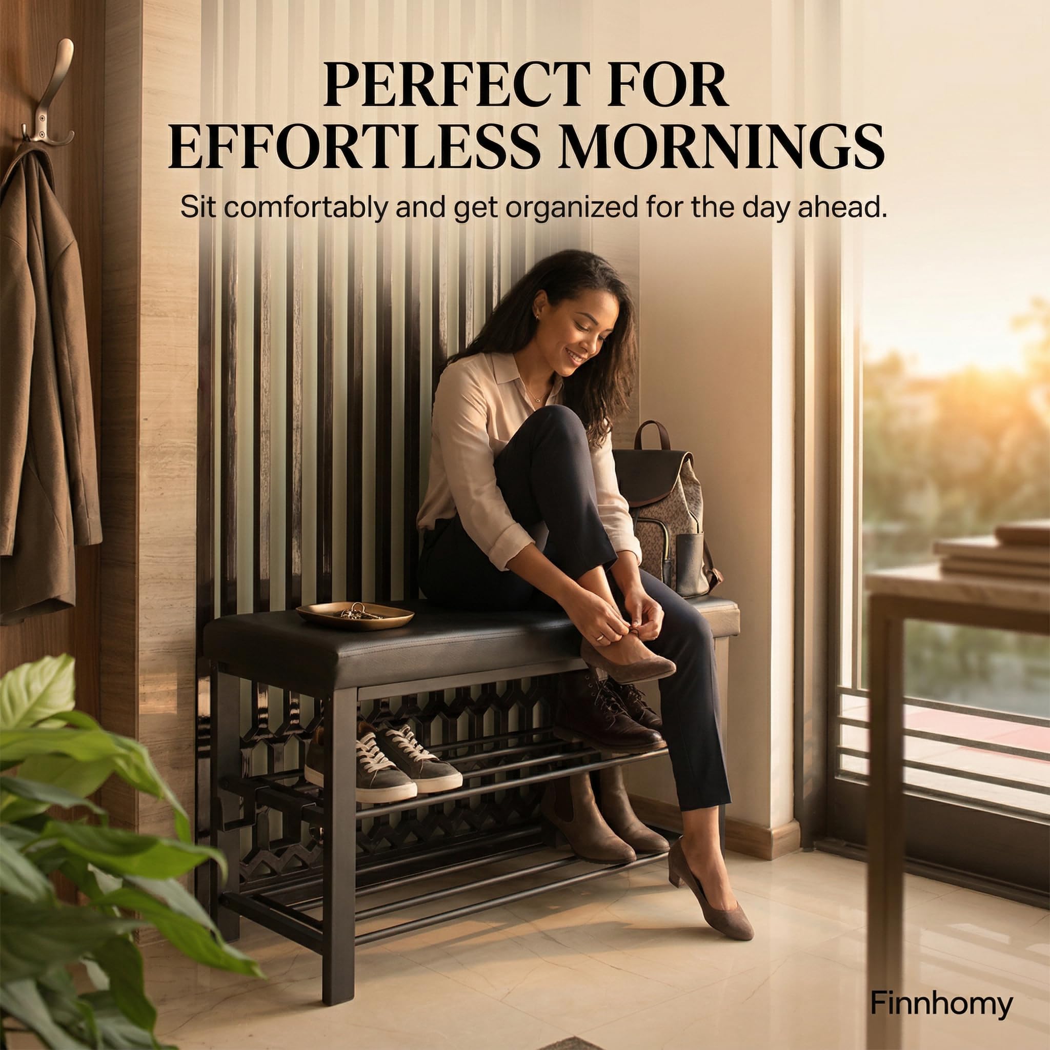 Finnhomy compact entrybench fits tight spaces with easy setup.