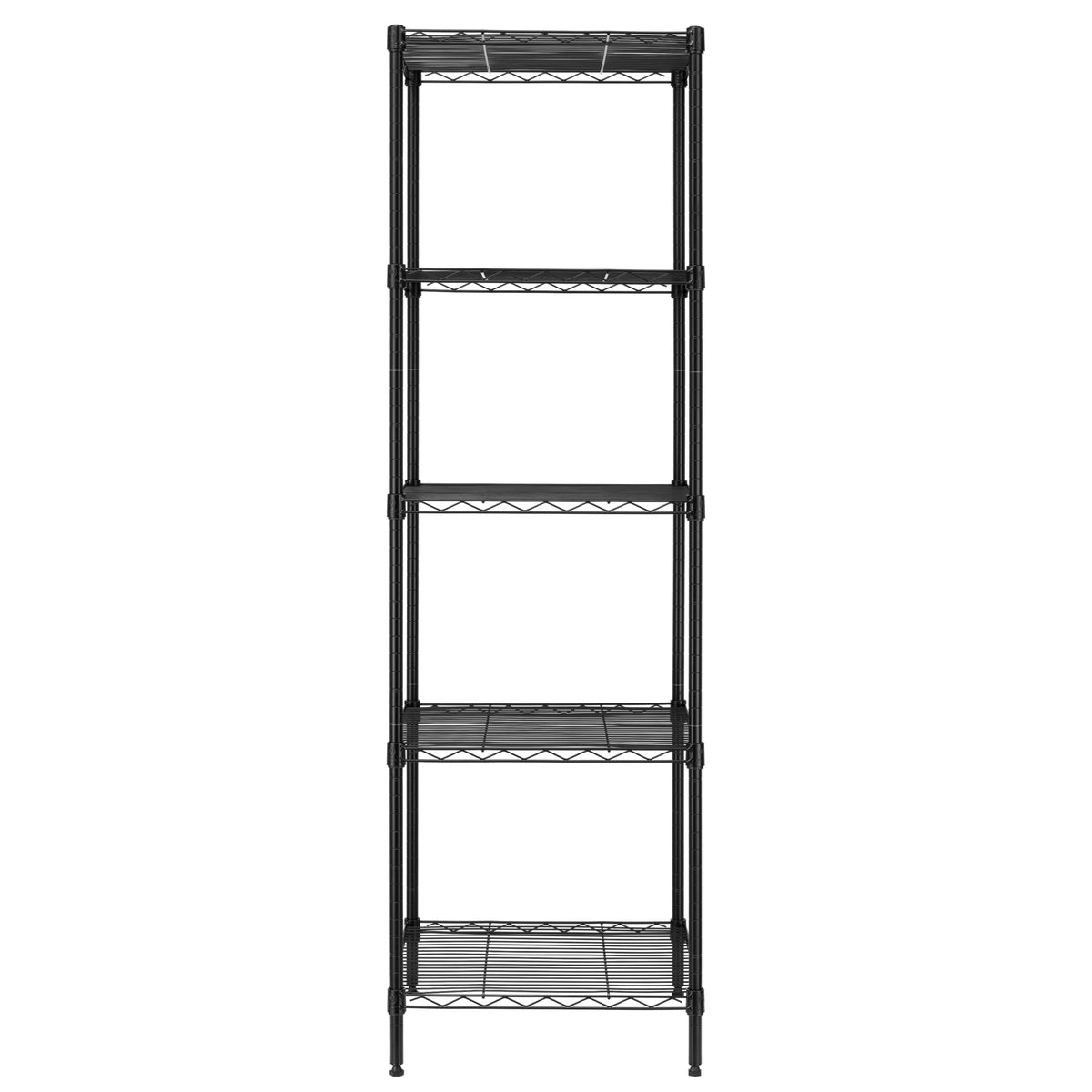 Finnhomy heavy-duty 5-tier shelf assembly showing tool-free setup and secure placement