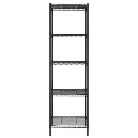 Finnhomy heavy-duty 5-tier shelf assembly showing tool-free setup and secure placement