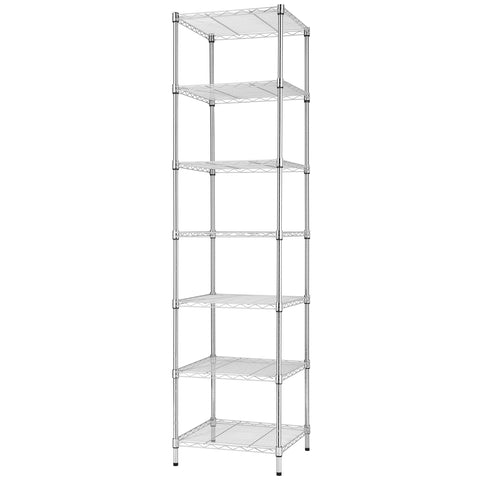 Finnhomy heavy-duty seven-tier chrome shelving for versatile storage.