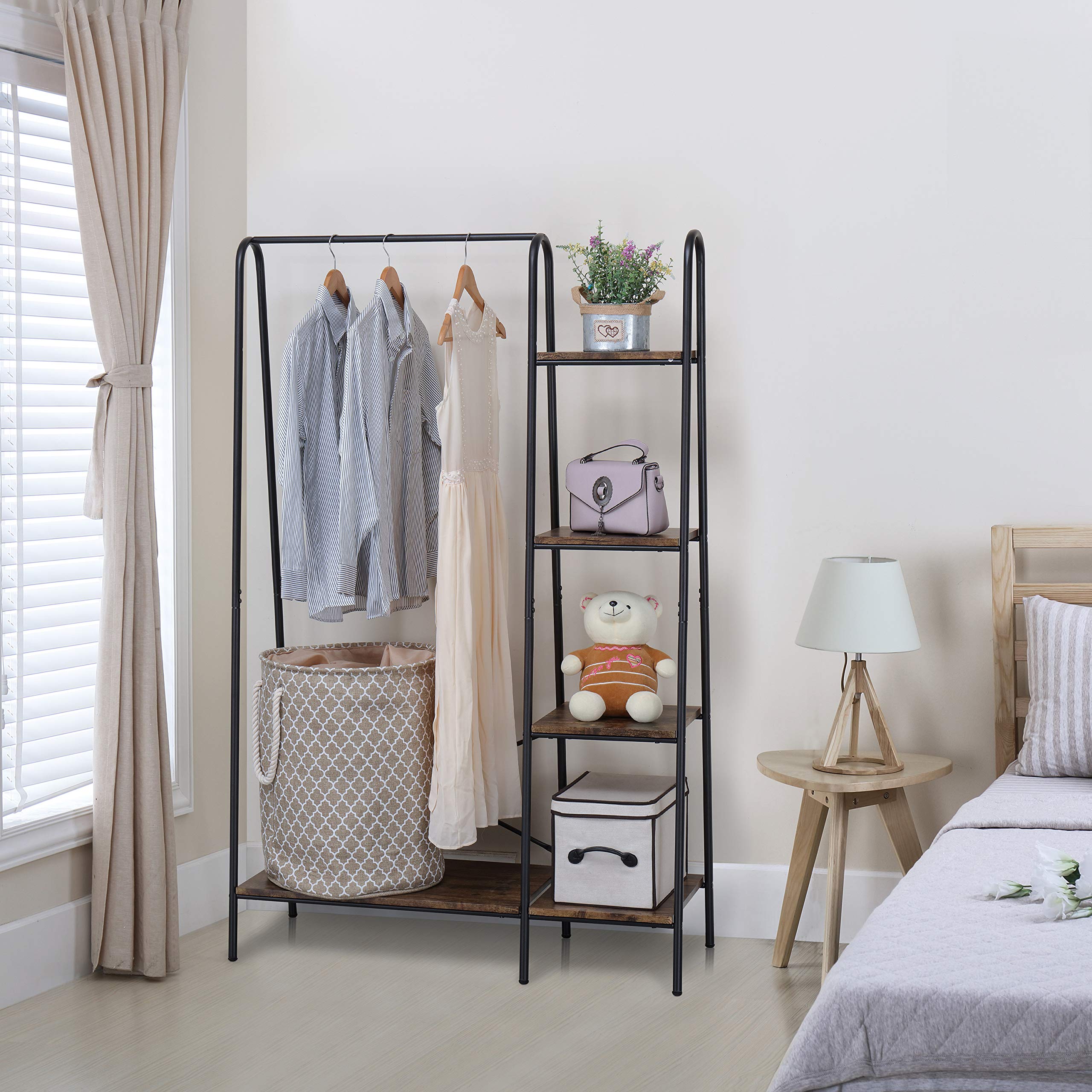 Finnhomy heavy-duty clothes rack in assembly stage showing sturdy frame