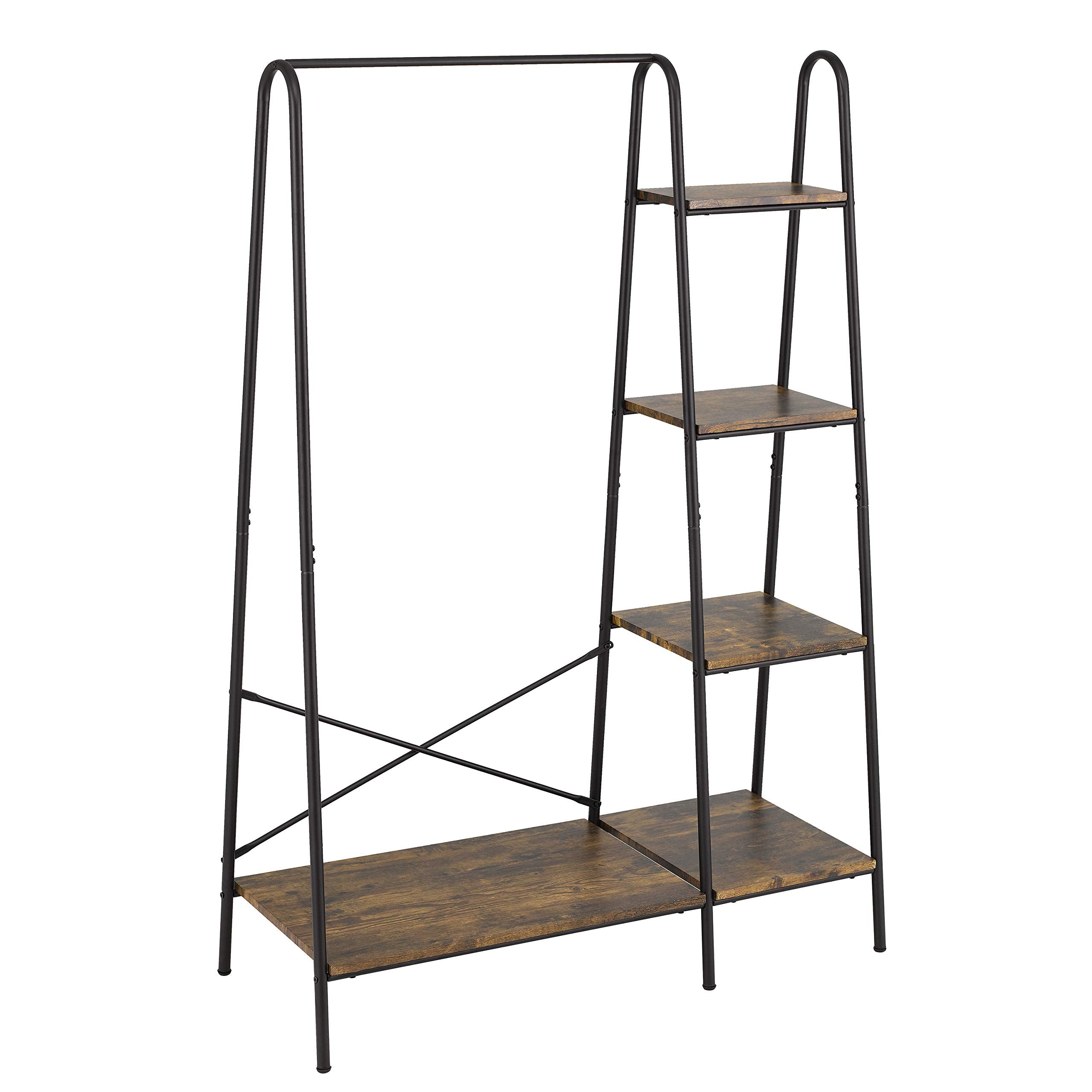 Finnhomy rustic clothes rack with five wood shelves for organized wardrobe display