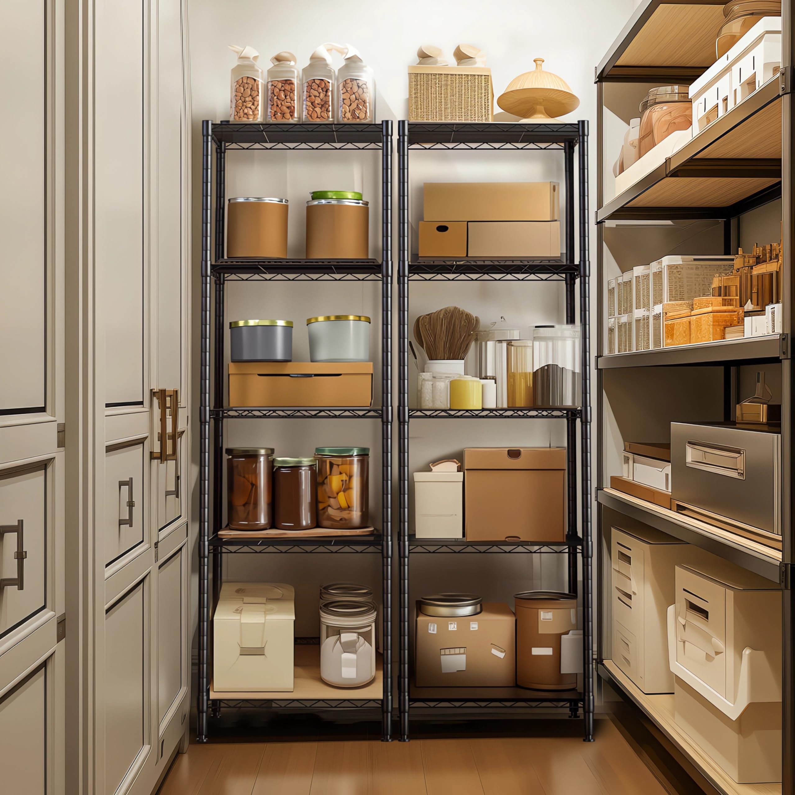 Finnhomy black-painted finish shelves resist rust and suit kitchen décor