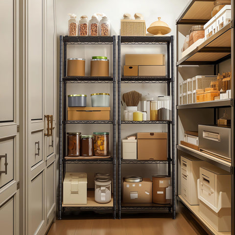 Finnhomy black-painted finish shelves resist rust and suit kitchen décor