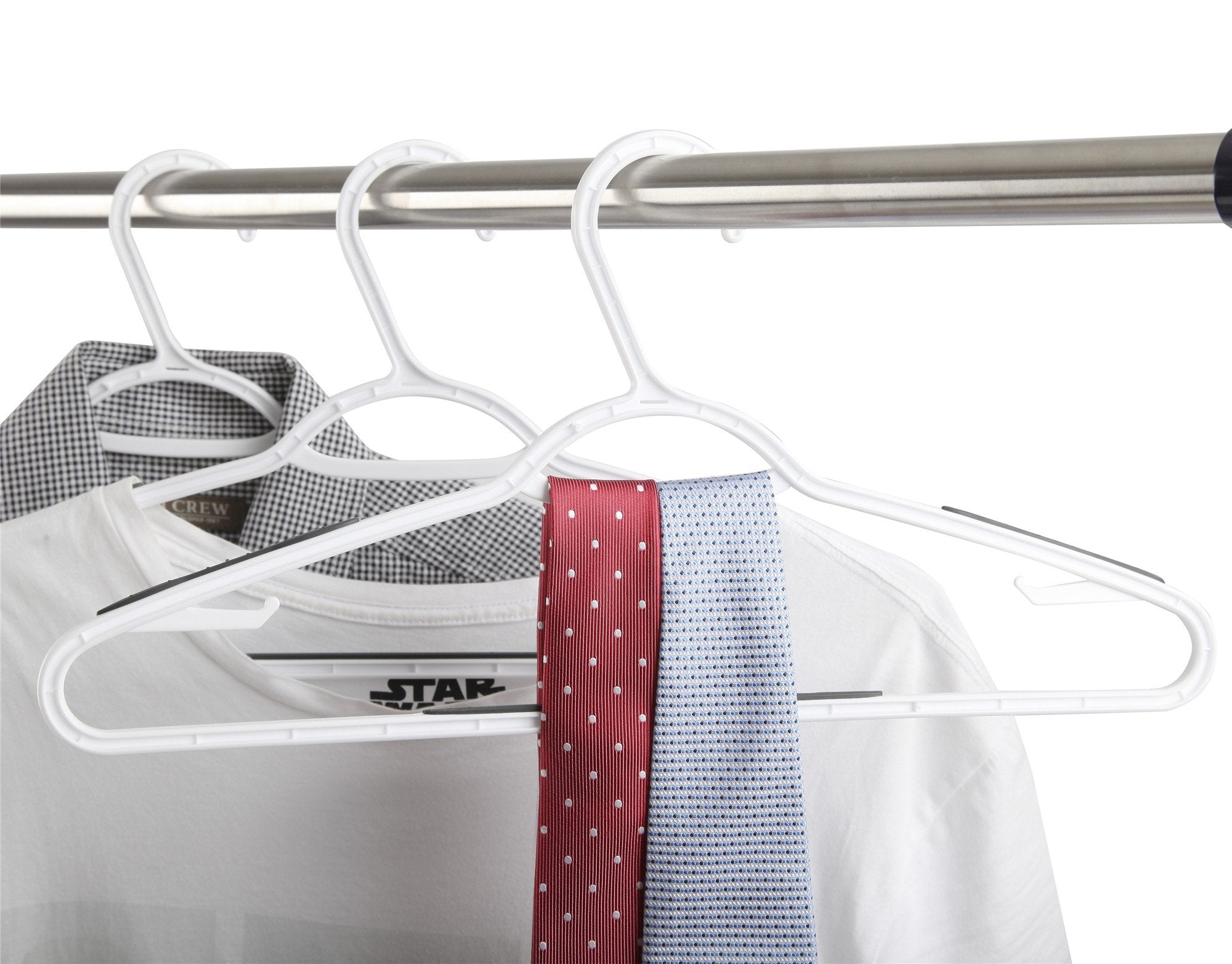 Finnhomy sturdy hangers support up to eight pounds for jackets and shirts.