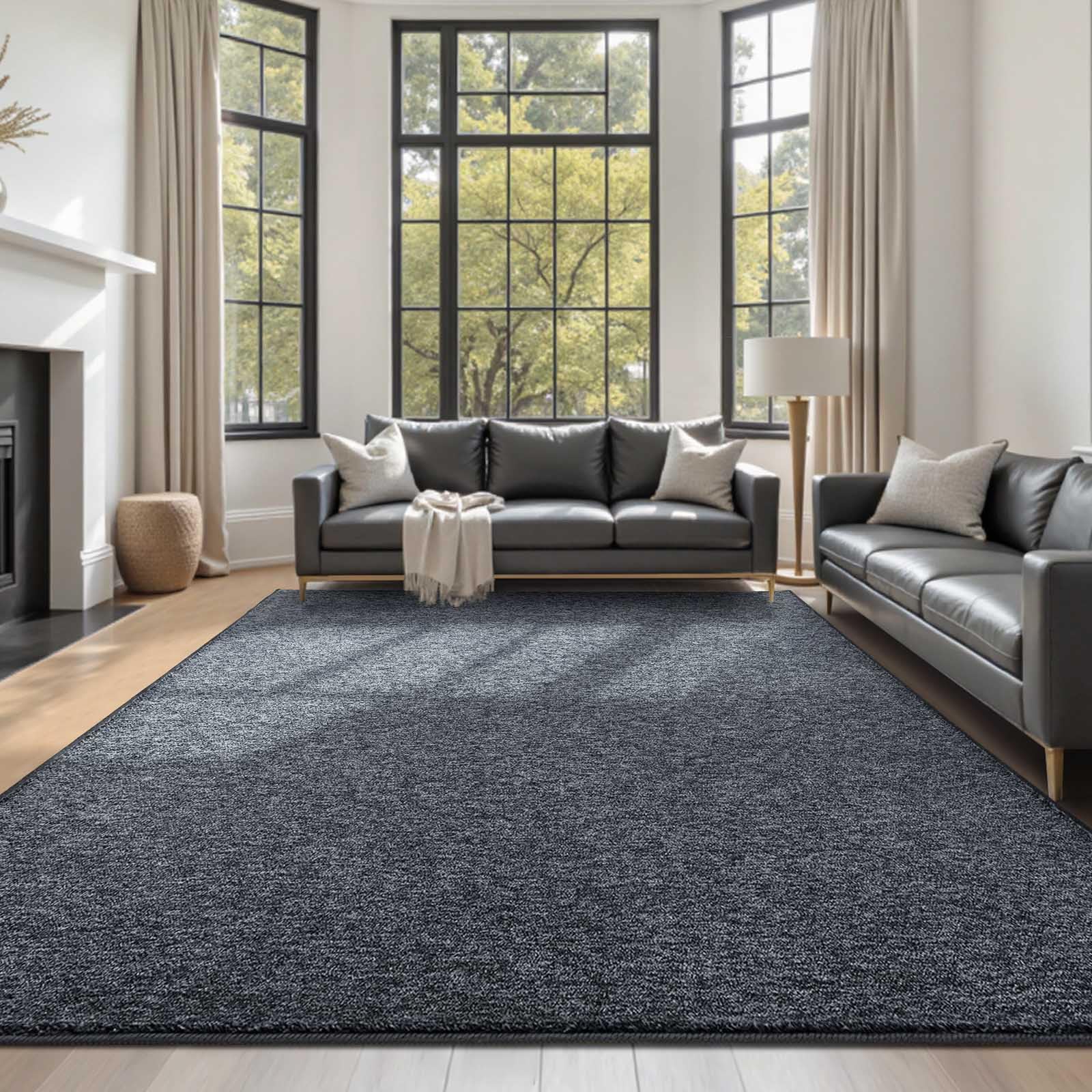 FinRèc Home grey 6x9 rug, bedroom setting, adds soft comfort