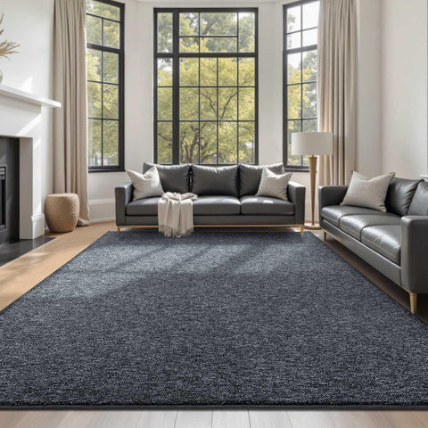 FinRèc Home grey 6x9 rug, bedroom setting, adds soft comfort