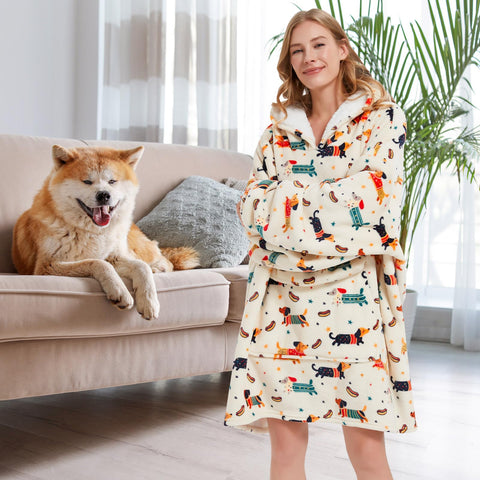 Fiosnow dachshund blanket hoodie soft plush fabric delivers daily comfort.