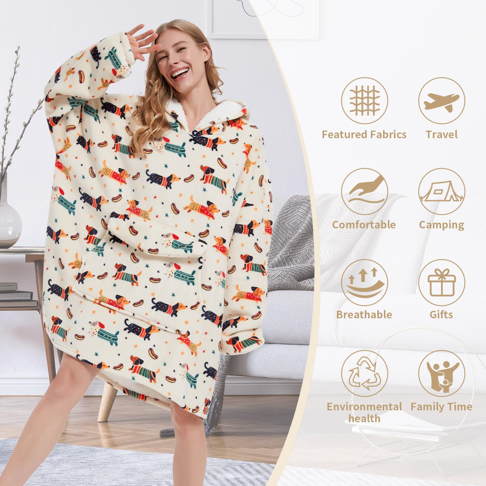 Fiosnow blanket hoodie wearable design supports versatile lounging and light outdoor events.