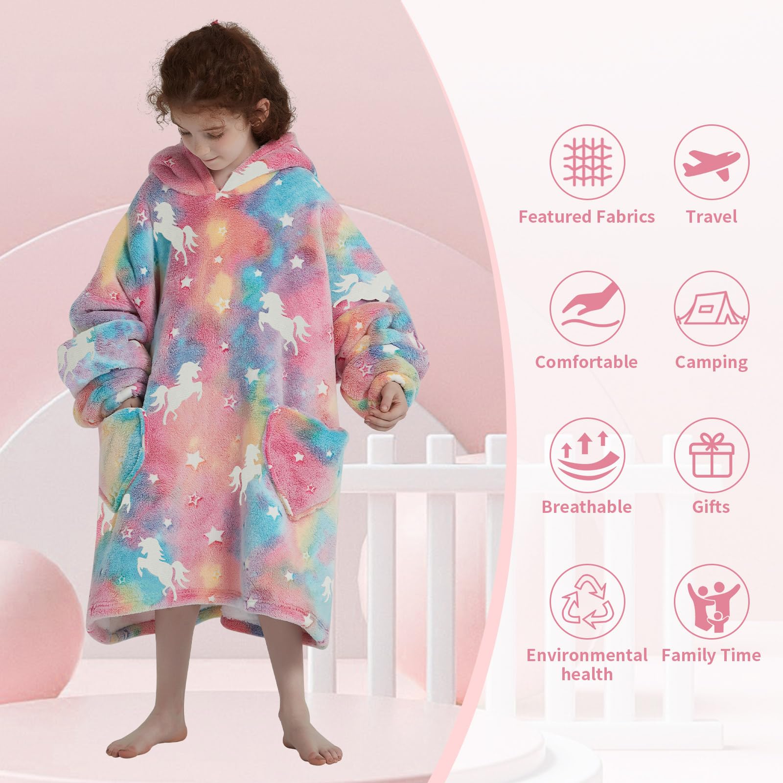 Fiosnow glow-in-the-dark unicorn hoodie for kids, outdoor-use ready for cozy adventures