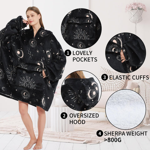 Fiosnow sun and moon hood detail shows snug fit and soft sherpa lining.