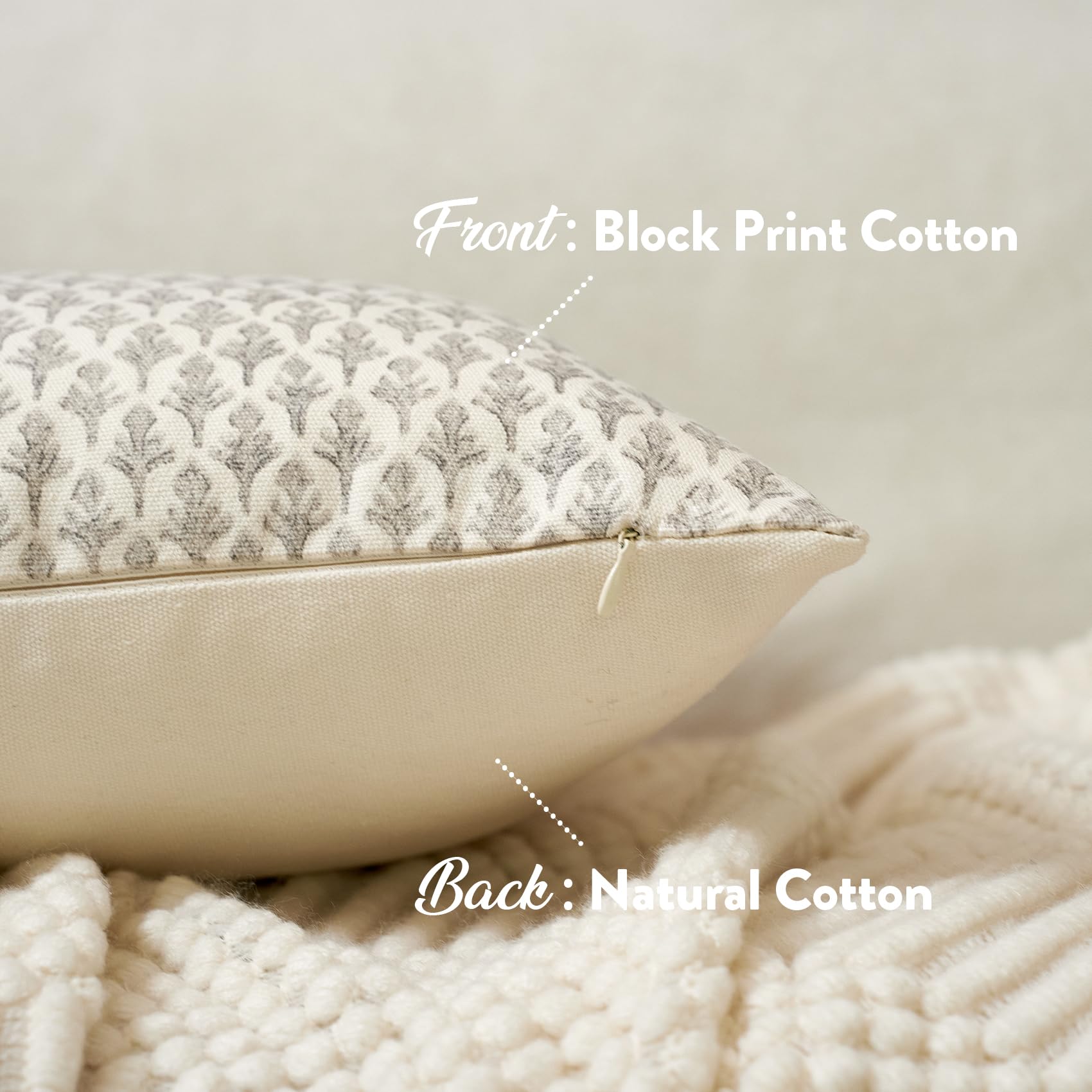 Fiouovo block print floral detail pillow cover elevates living room style.